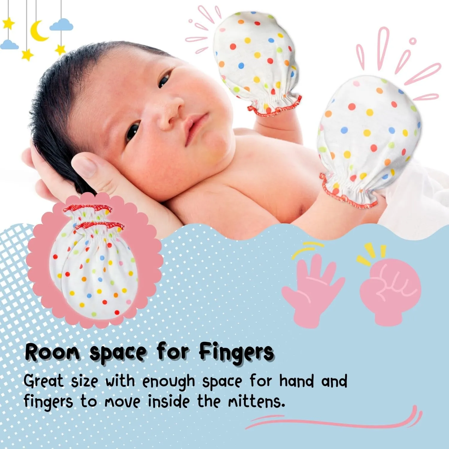 RATIVE No Scratch Mittens and Caps 100% Cotton for Newborn Baby 0-6 Months Boys Girls