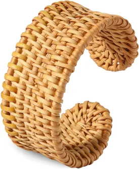 Rattan Bracelet Handmade Lightweight Straw Wicker Braid Cuff Bangle Bracelet Statement Adjustable Bohemian Rattans Woven Chunky Bracelets for Summer Wrist Jewelry
