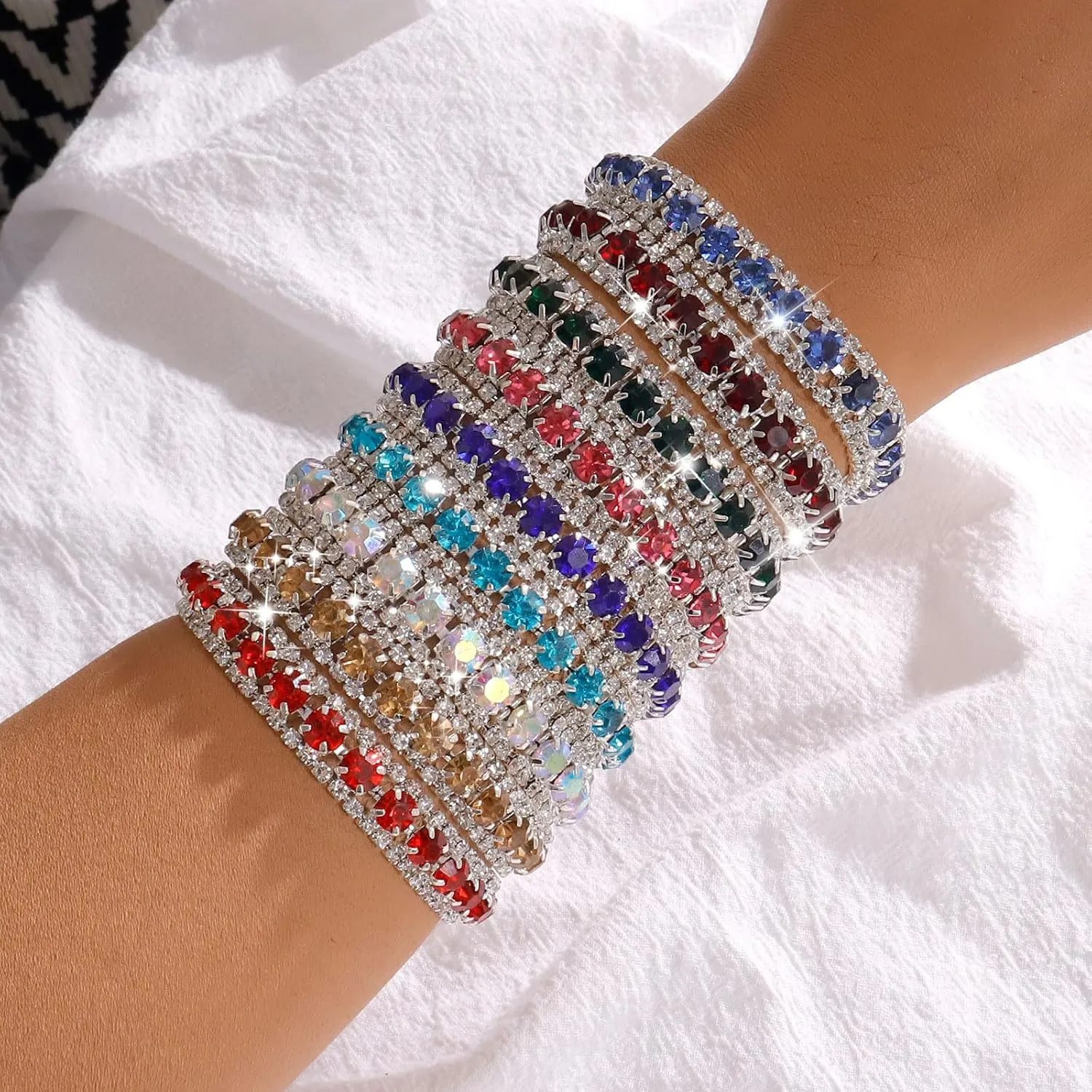 Rhinestone Bracelet for Women Silver Prom Jewelry Cuff Crystal Tennis Bracelets Formal Wedding Party Dress Outfits Accessories