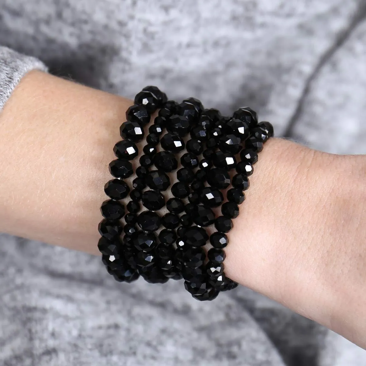 RIAH FASHION Bohemian Multi-Layer Beaded Stacking Statement Bracelets - Versatile Stretch Strand Sparkly Crystal Beads Wrap Slip-on Cuff Bangle Set