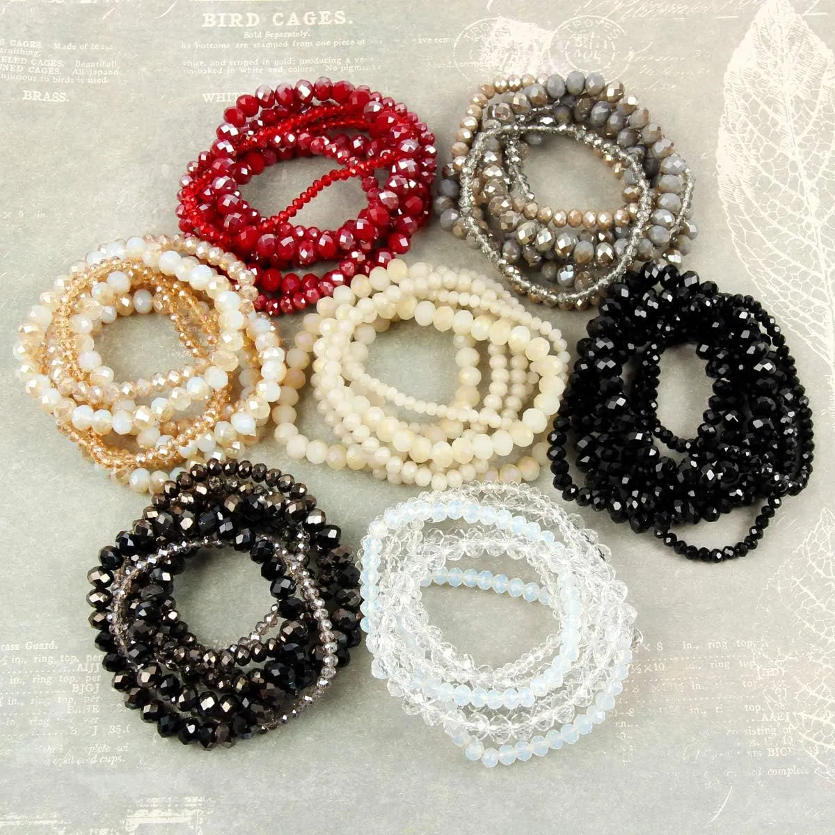 RIAH FASHION Bohemian Multi-Layer Beaded Stacking Statement Bracelets - Versatile Stretch Strand Sparkly Crystal Beads Wrap Slip-on Cuff Bangle Set