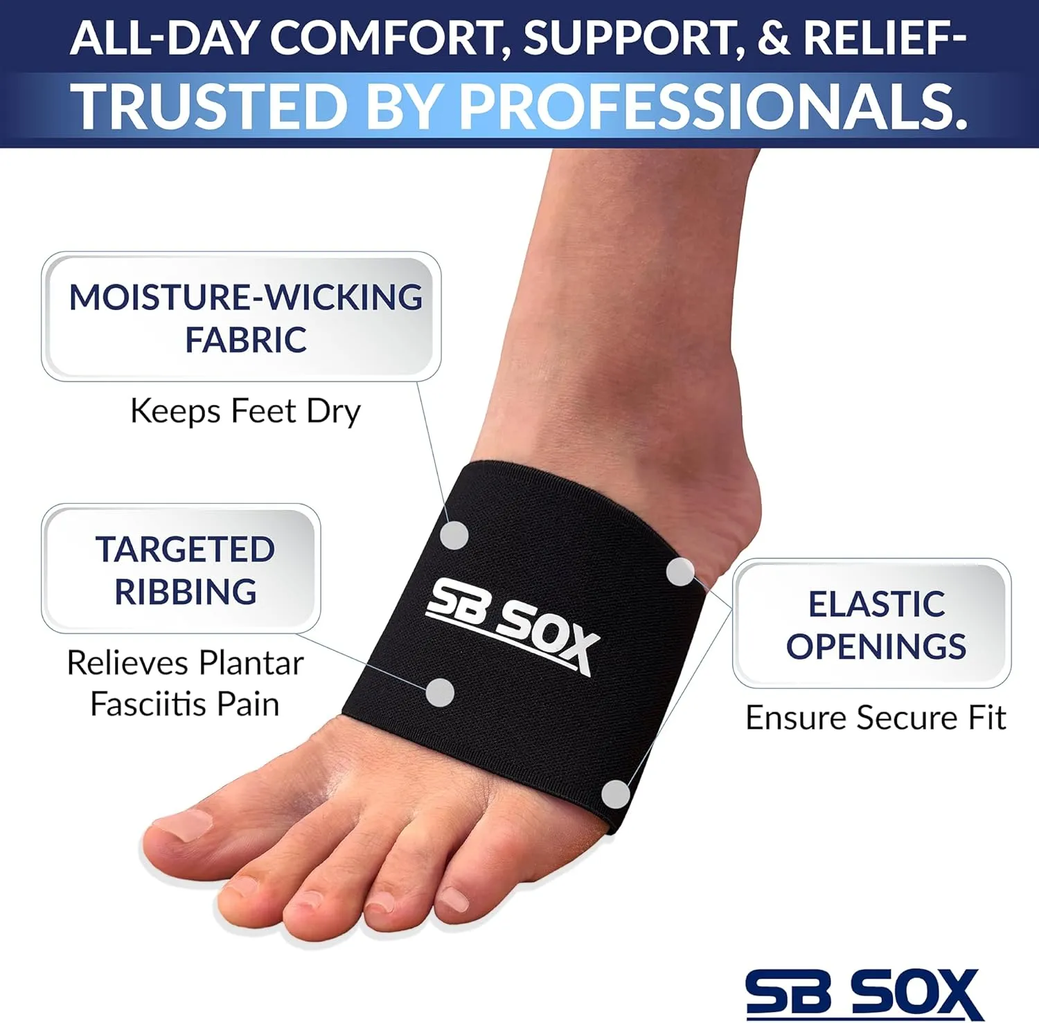 SB SOX Arch Support Sleeves for Plantar Fasciitis Relief (1 Pair)  Foot Compression Sleeves for Plantar Fasciitis and Arch Support for Everyday Use