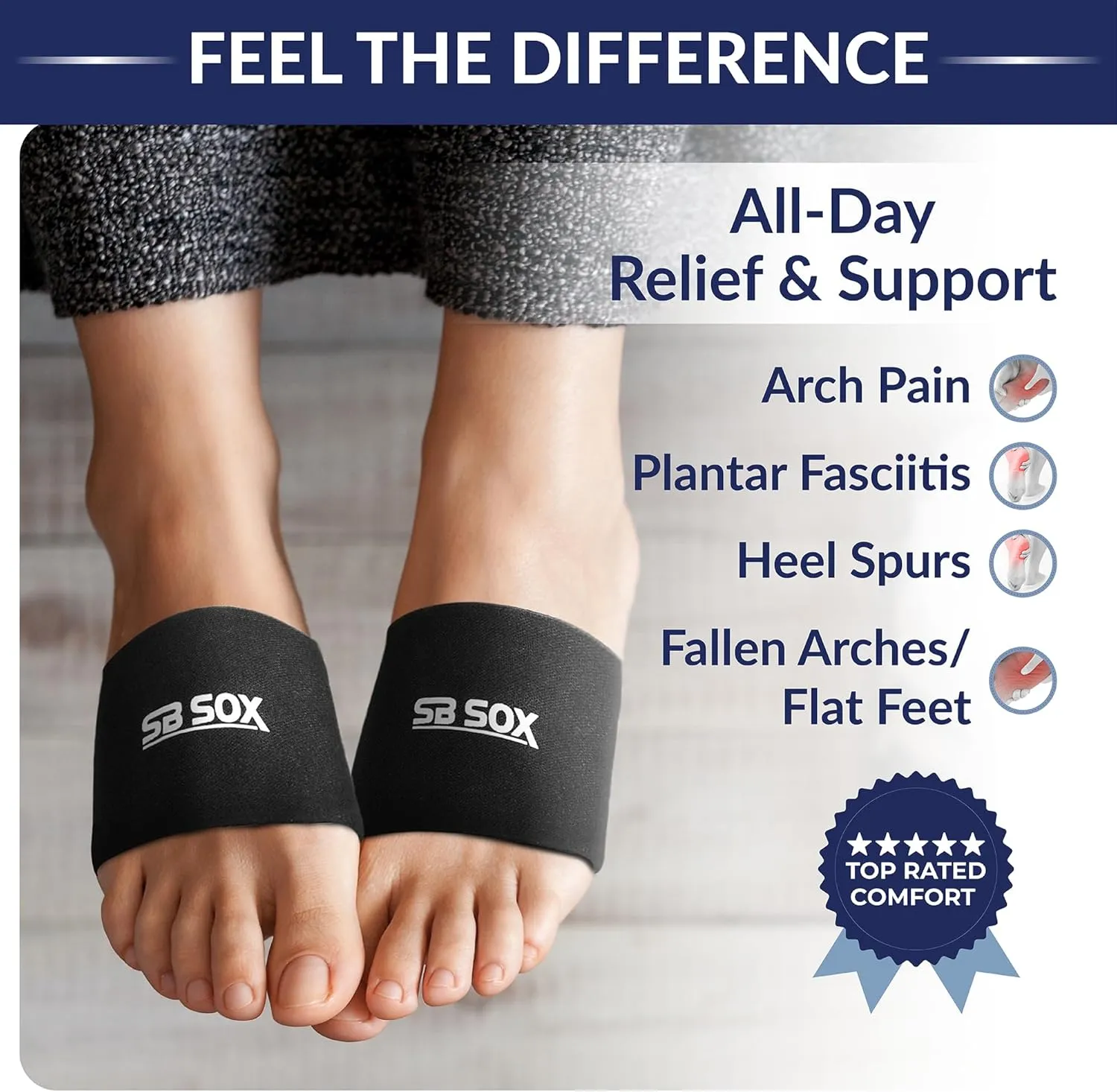 SB SOX Arch Support Sleeves for Plantar Fasciitis Relief (1 Pair)  Foot Compression Sleeves for Plantar Fasciitis and Arch Support for Everyday Use