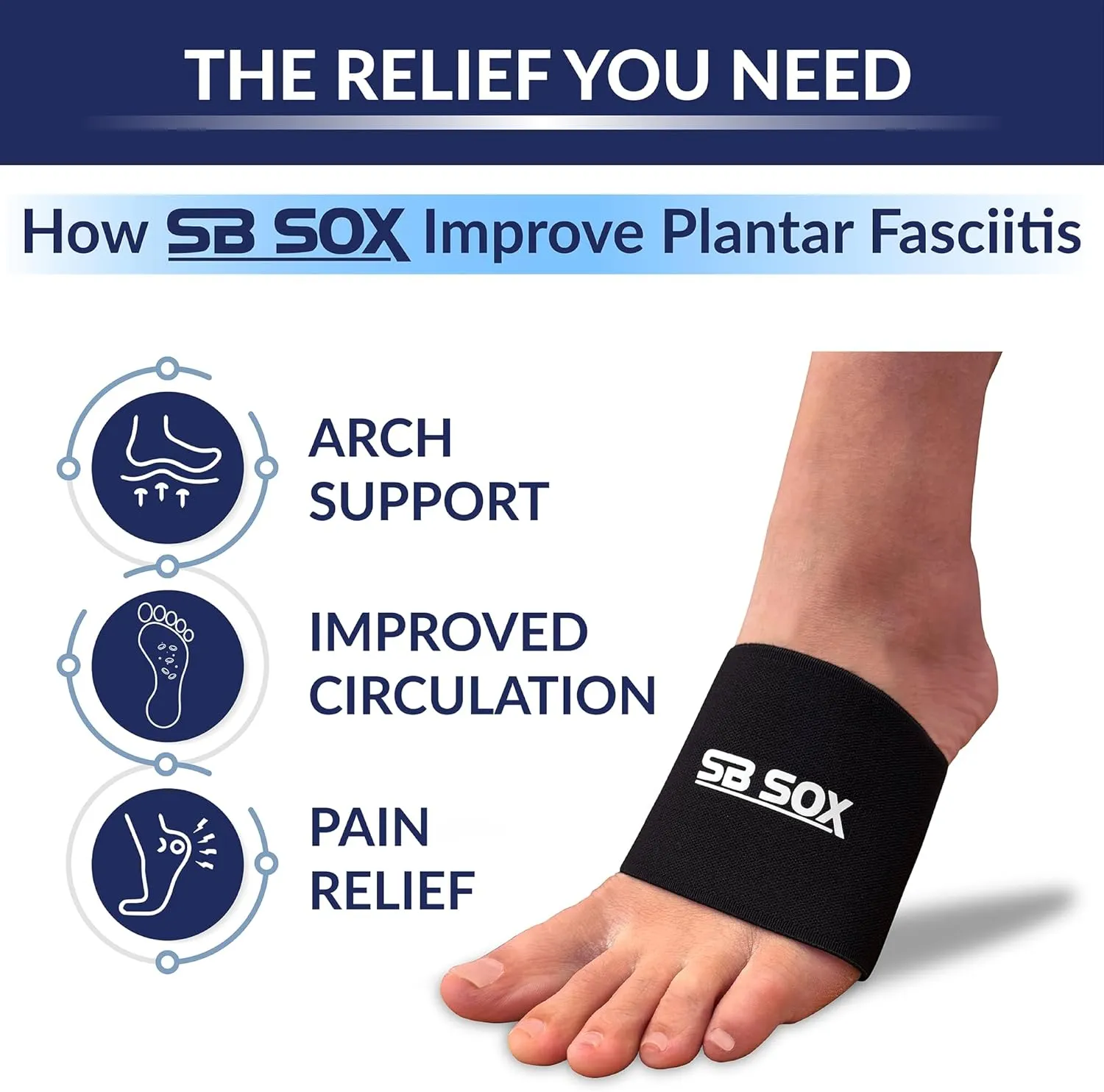 SB SOX Arch Support Sleeves for Plantar Fasciitis Relief (1 Pair)  Foot Compression Sleeves for Plantar Fasciitis and Arch Support for Everyday Use