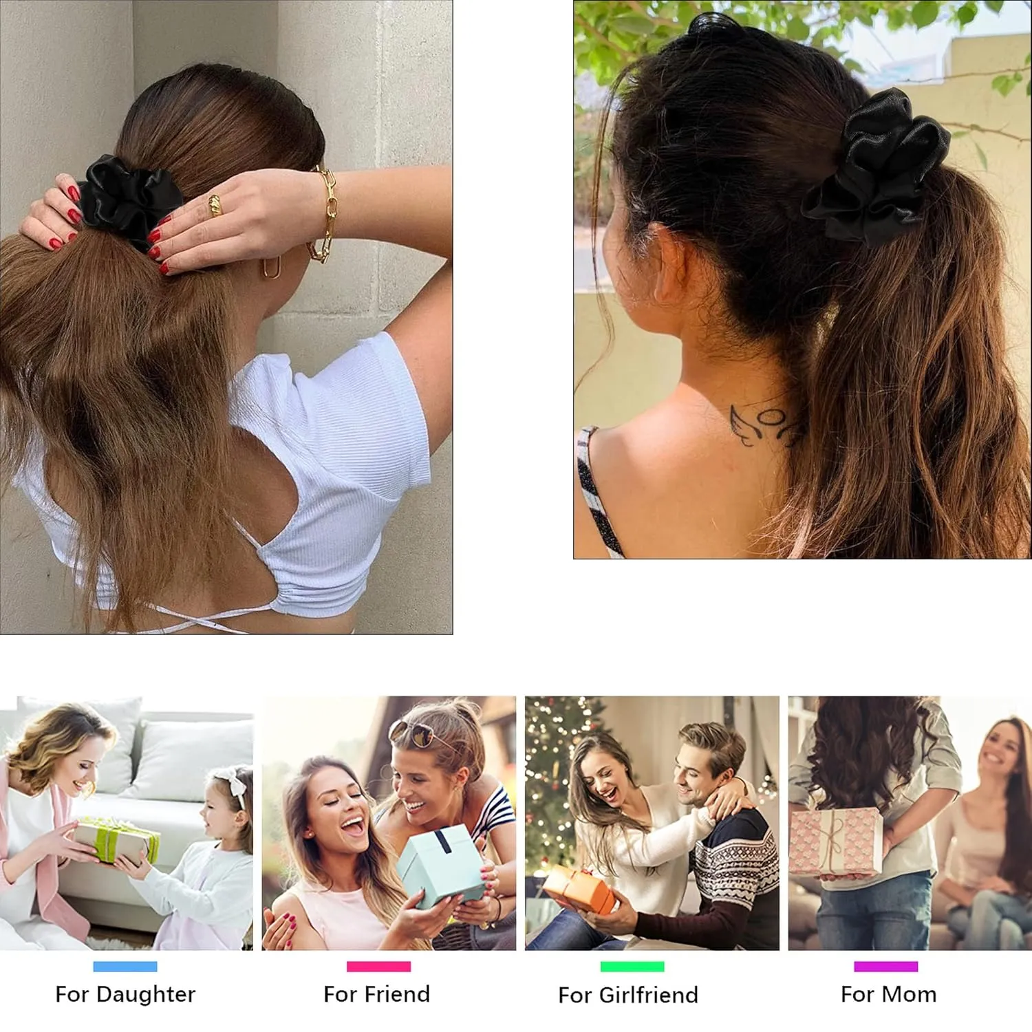 Scrunchies Hair Ties Satin Scrunchies Soft than Silk Scrunchies Elastics Bands Ponytail Holder Pack of Neutral Scrubchy Hair Accessories Women Girls (8pcs)