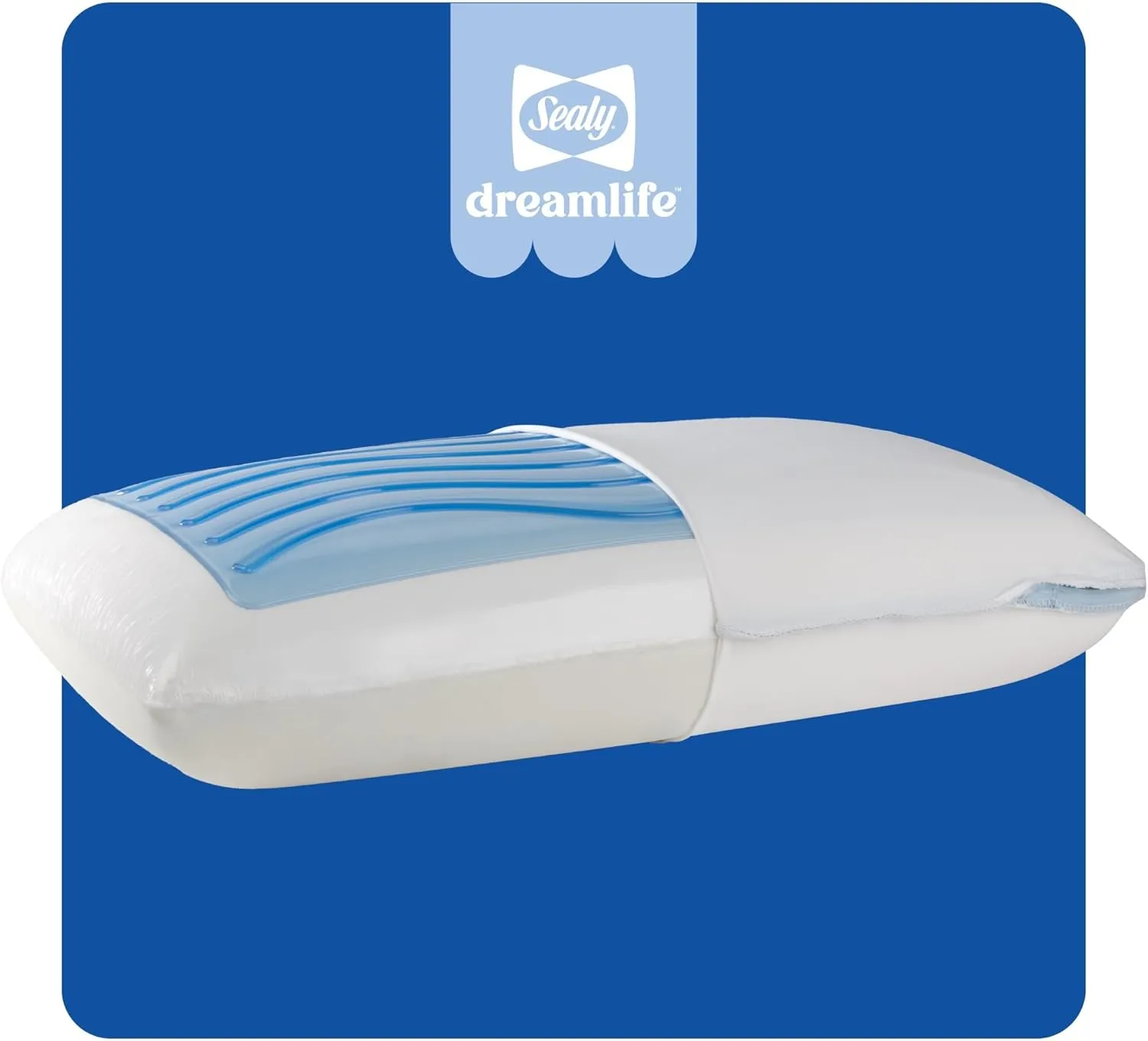 SEALY Dreamlife Standard Size Memory Foam Cooling Pillow with SealyChill Cooling Gel, Removable Machine-Washable Cover, Designed and Built in The USA