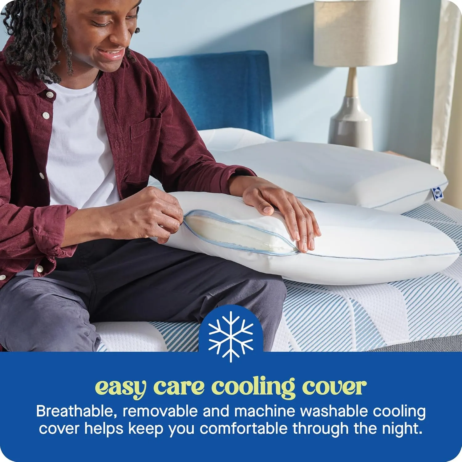 SEALY Dreamlife Standard Size Memory Foam Cooling Pillow with SealyChill Cooling Gel, Removable Machine-Washable Cover, Designed and Built in The USA