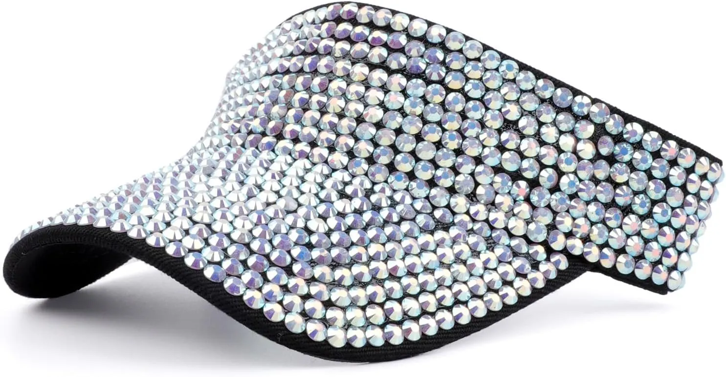 Shiny Rhinestone Sport Sun Visor Hat Adjustable Summer Cap for Women Men Golf Tennis Cycling Running Jogging
