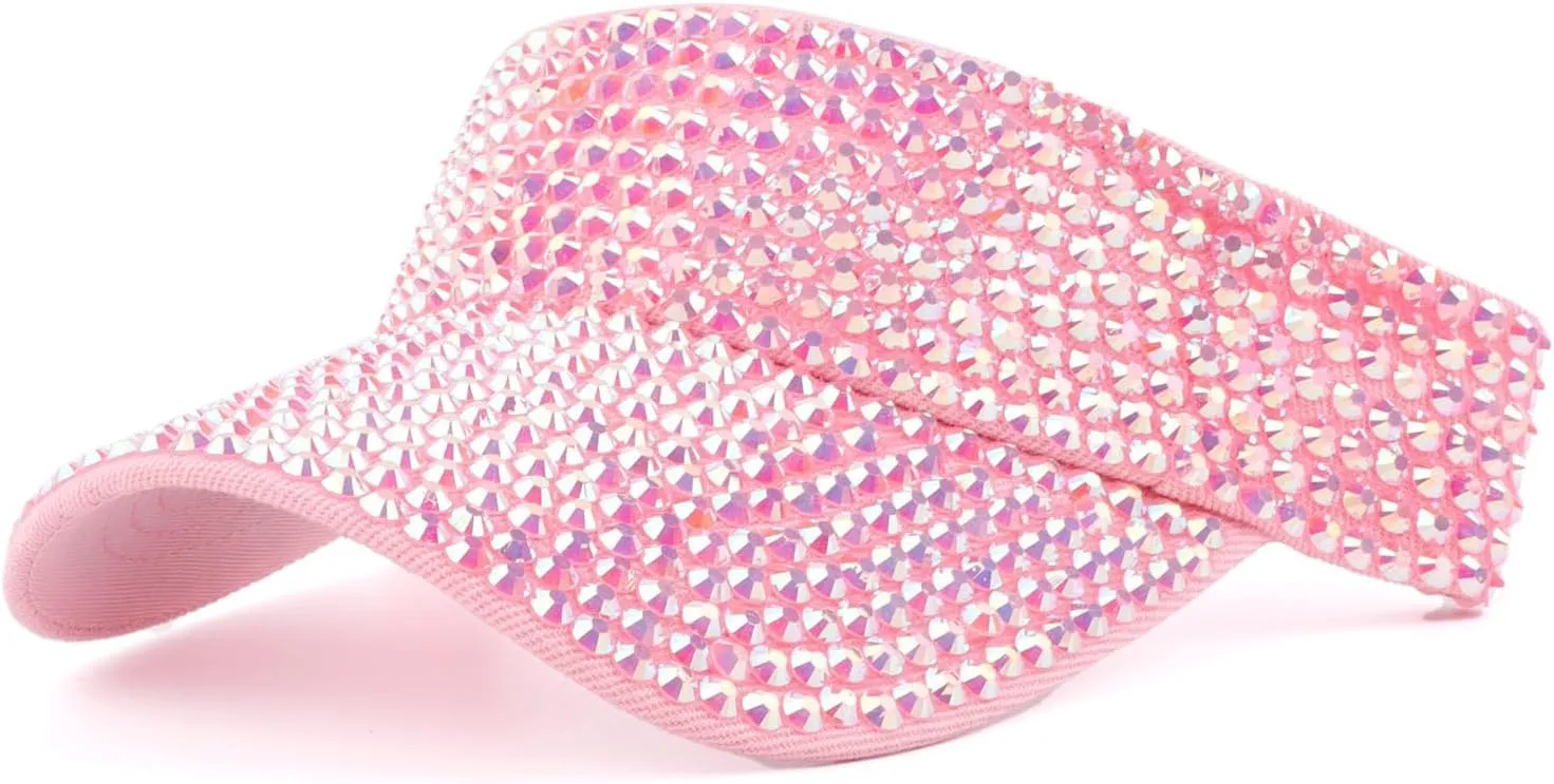 Shiny Rhinestone Sport Sun Visor Hat Adjustable Summer Cap for Women Men Golf Tennis Cycling Running Jogging
