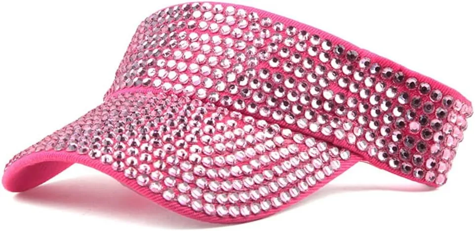Shiny Rhinestone Sport Sun Visor Hat Adjustable Summer Cap for Women Men Golf Tennis Cycling Running Jogging