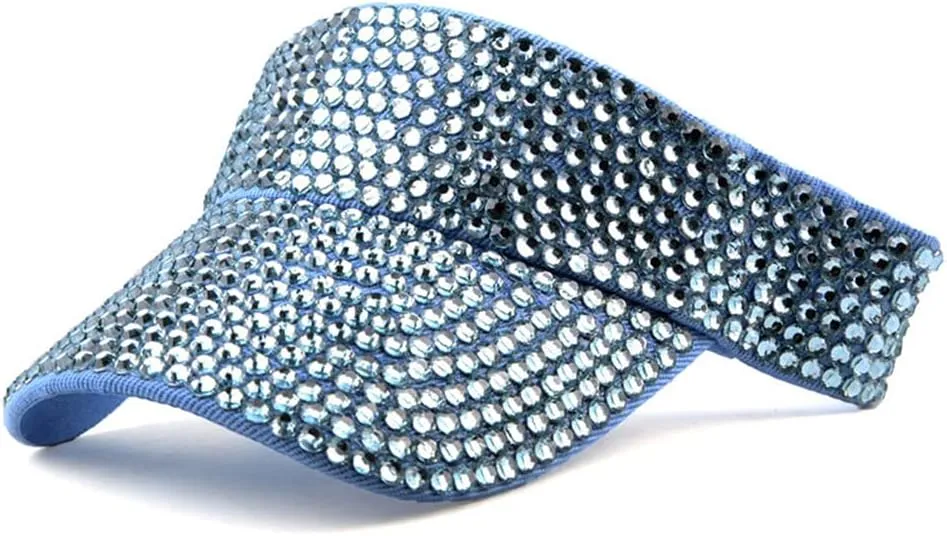 Shiny Rhinestone Sport Sun Visor Hat Adjustable Summer Cap for Women Men Golf Tennis Cycling Running Jogging