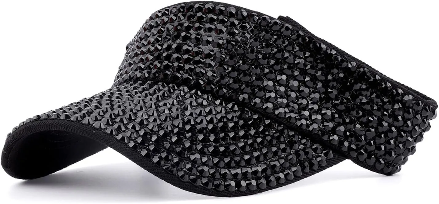 Shiny Rhinestone Sport Sun Visor Hat Adjustable Summer Cap for Women Men Golf Tennis Cycling Running Jogging