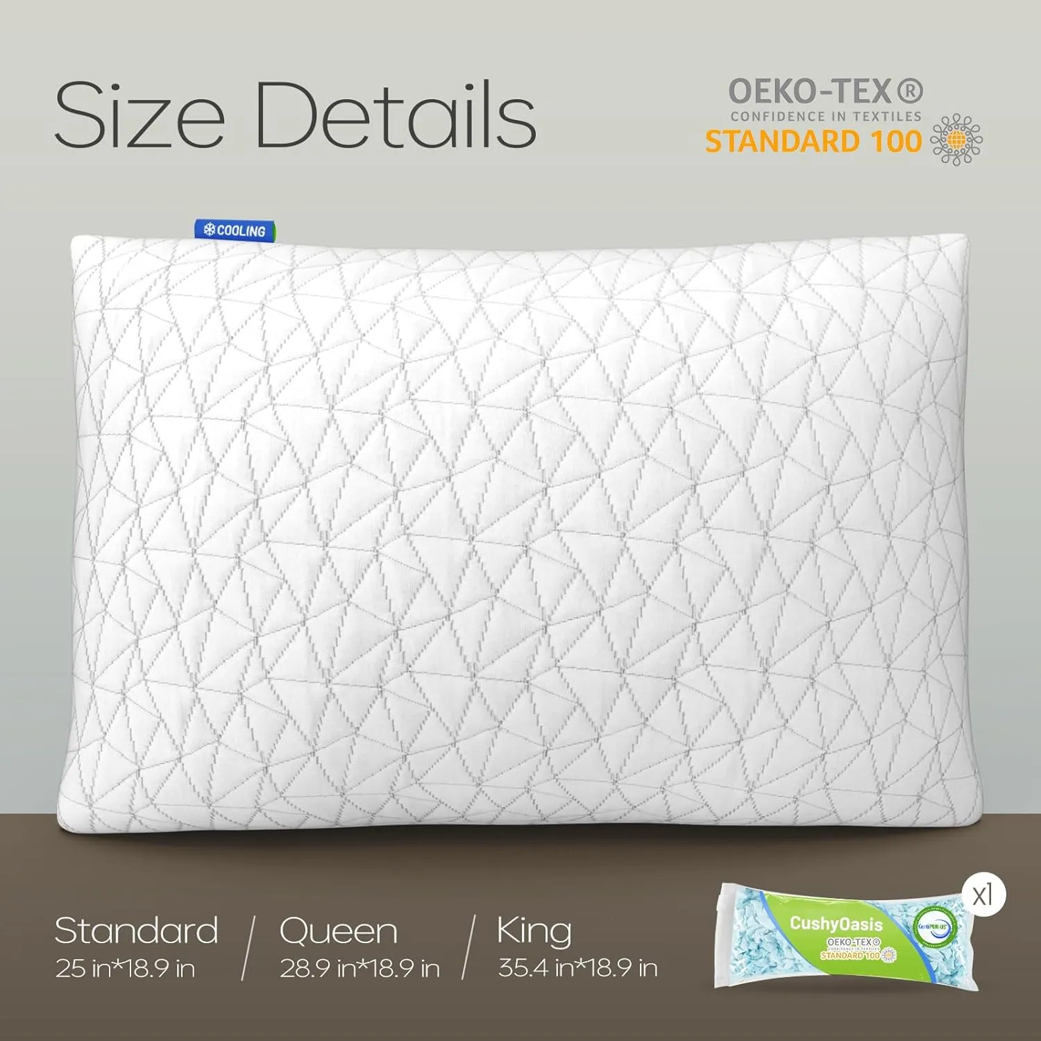 Shredded Memory Foam Pillows, Bed Pillows for Sleeping, Queen Size Pillows, Cooling Pillow, Stomach and Back Sleepers with Removable Washable Pillowcase (Queen*1)