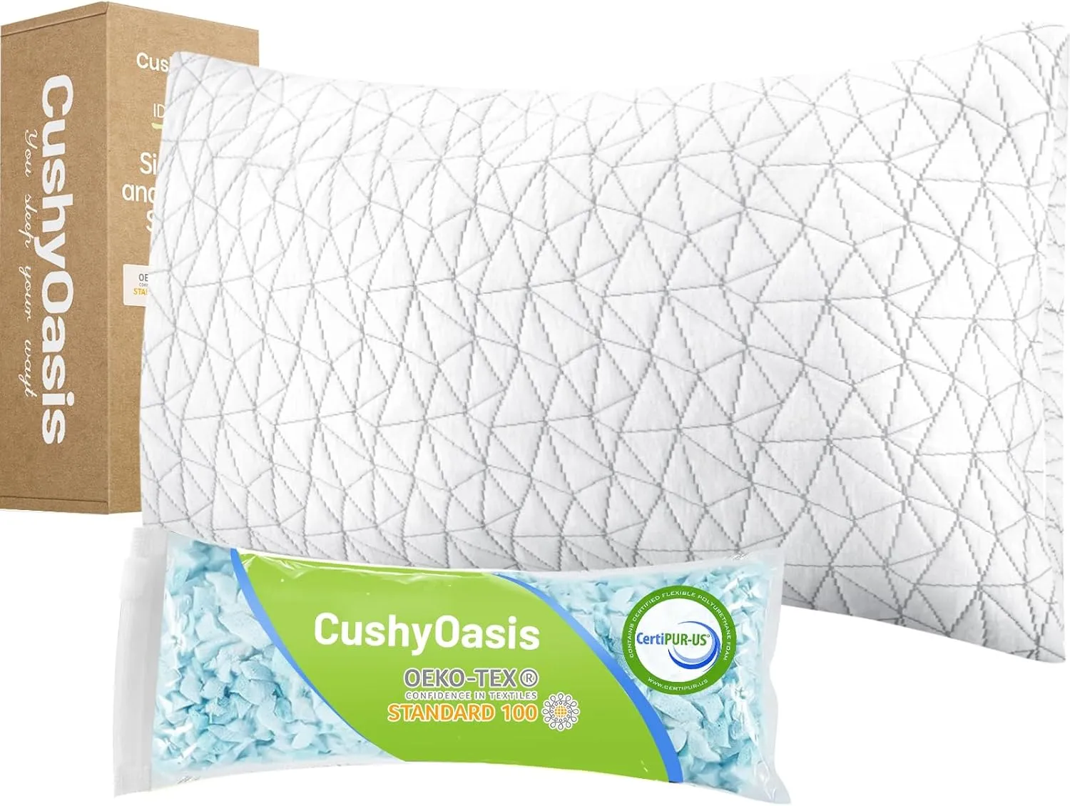 Shredded Memory Foam Pillows, Bed Pillows for Sleeping, Queen Size Pillows, Cooling Pillow, Stomach and Back Sleepers with Removable Washable Pillowcase (Queen*1)