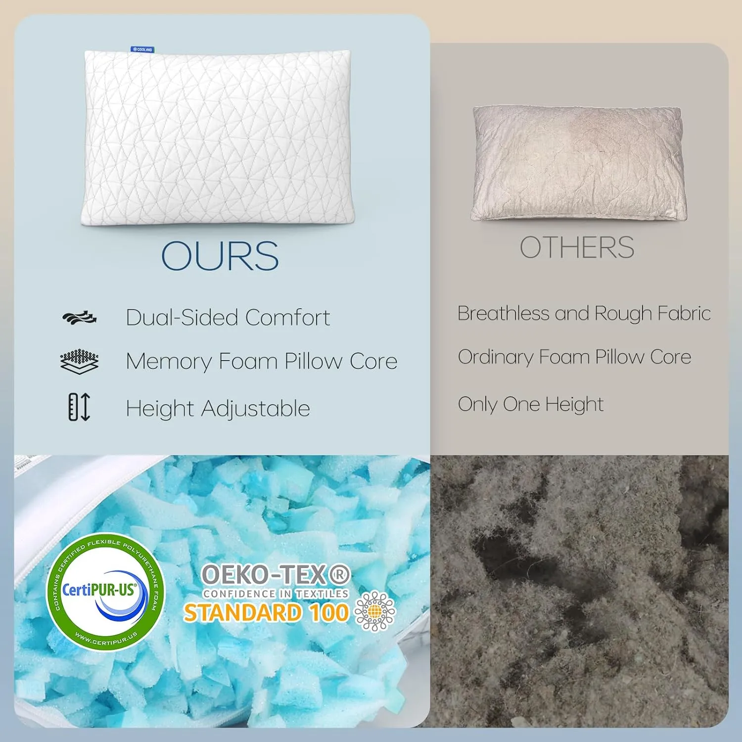 Shredded Memory Foam Pillows, Bed Pillows for Sleeping, Queen Size Pillows, Cooling Pillow, Stomach and Back Sleepers with Removable Washable Pillowcase (Queen*1)