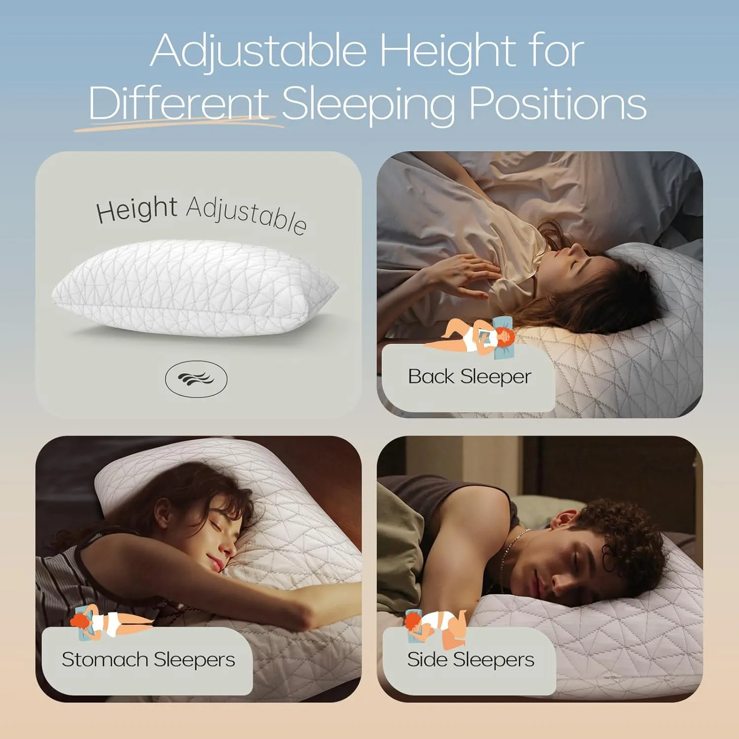 Shredded Memory Foam Pillows, Bed Pillows for Sleeping, Queen Size Pillows, Cooling Pillow, Stomach and Back Sleepers with Removable Washable Pillowcase (Queen*1)