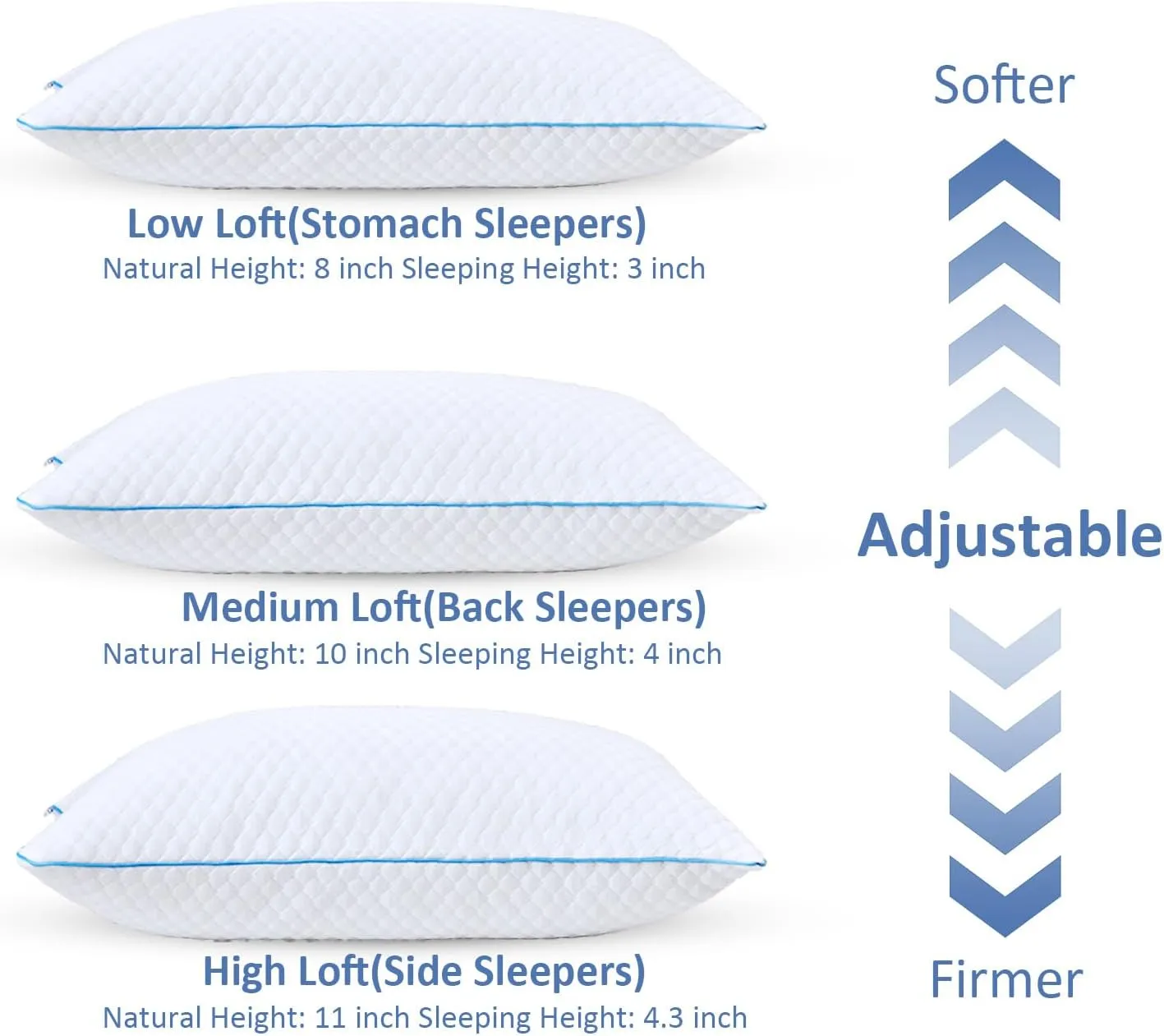 Shredded Memory Foam Pillows for Sleeping 2 Pack - Cooling Bed Pillows Standard Size Set of 2 - Firm Pillow for Side and Back Sleepers Adjustable Gel Pillow with Removable Cover