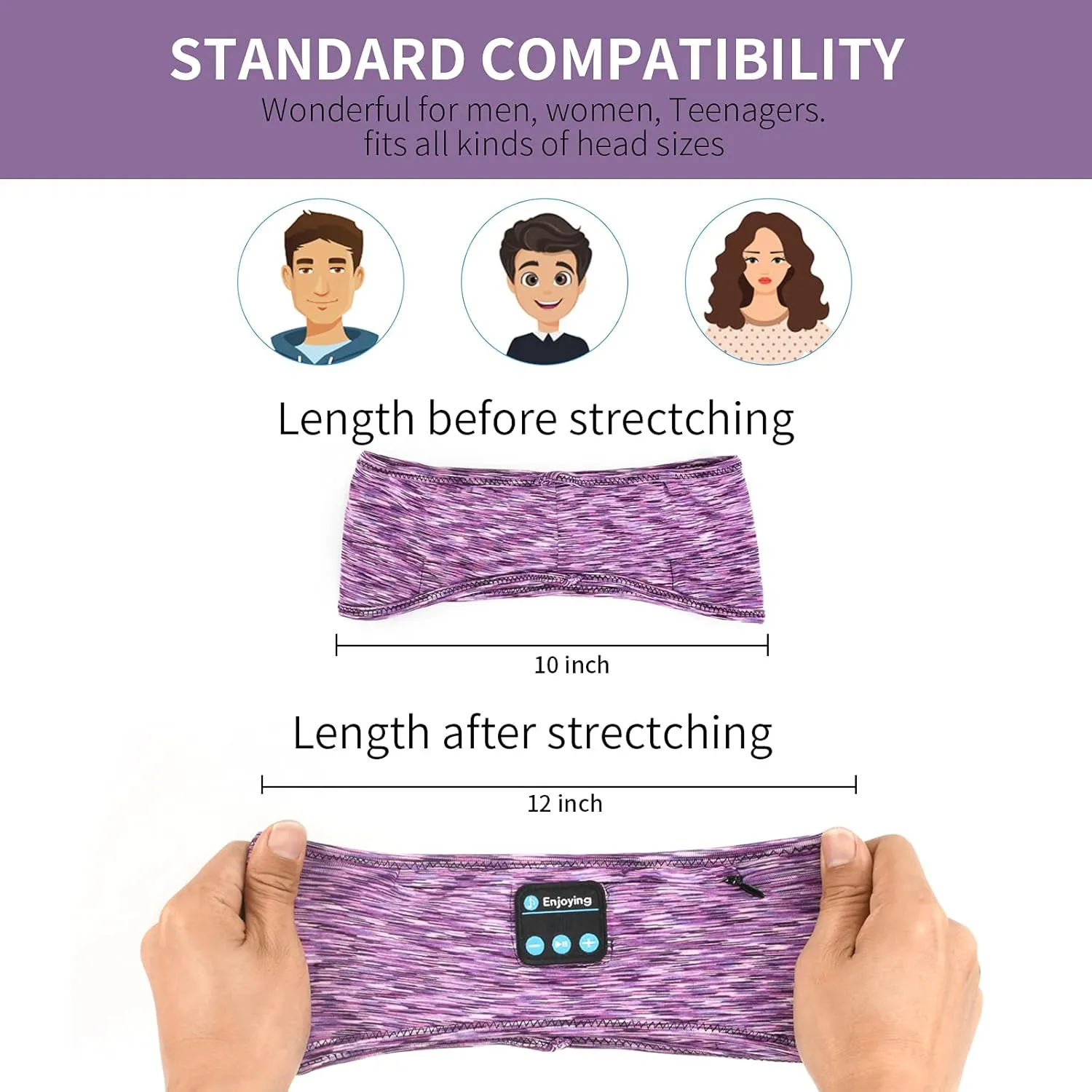 Sleep Headphones, wireless Headband with Zip Pocket Wireless Music Sport Headbands with Ultra-Thin HD Stereo Speakers for Side Sleepers, Meditation,Relaxation and Sport (Purple)