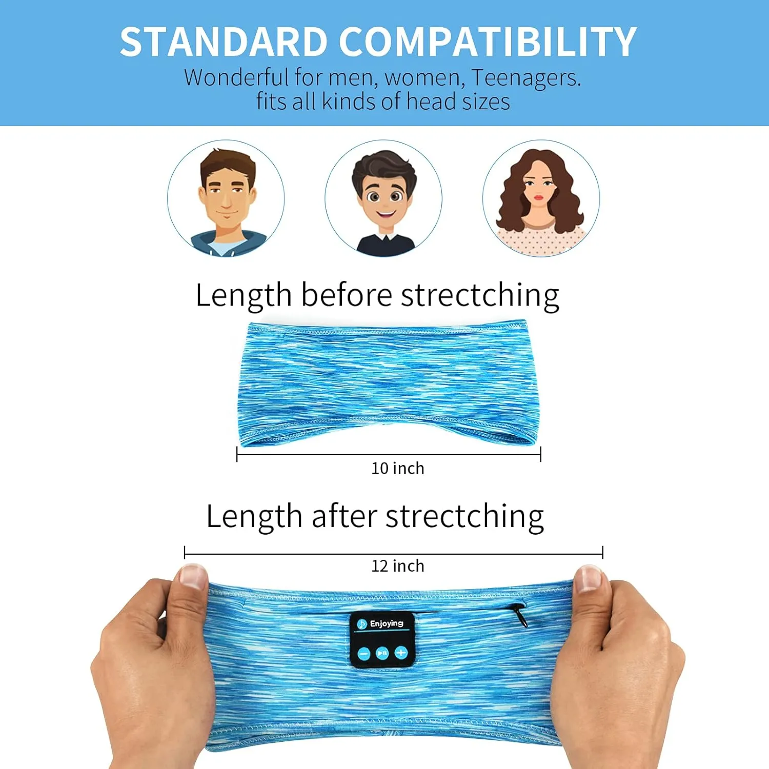 Sleep Headphones, wireless Headband with Zip Pocket Wireless Music Sport Headbands with Ultra-Thin HD Stereo Speakers for Side Sleepers, Meditation,Relaxation and Sport(Blue)
