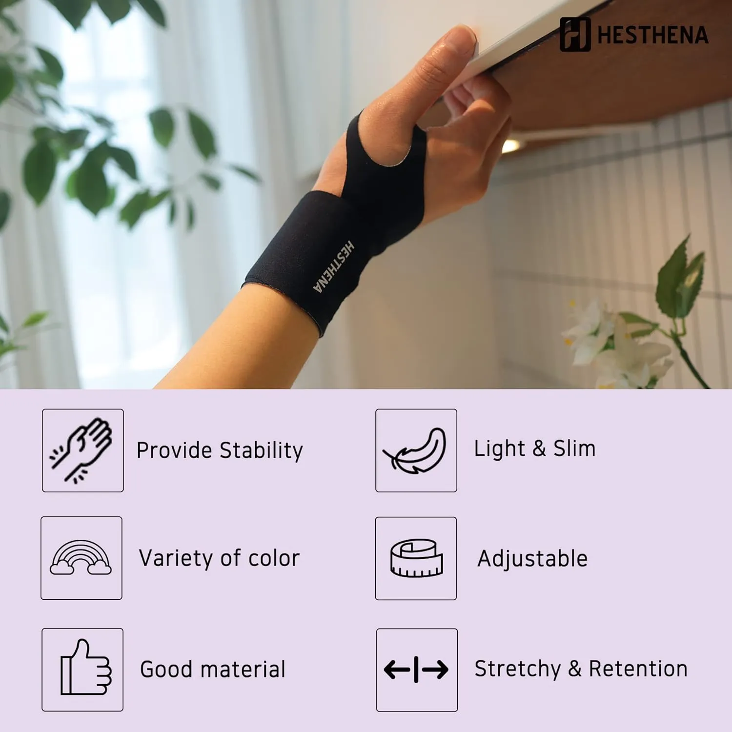 Slim and Colorful Wrist Brace, Flexible, Wrist Support, for Men and Women, Adjustable, Sports, Lightweight, Fits Both Hands, 1pcs (Lavender)