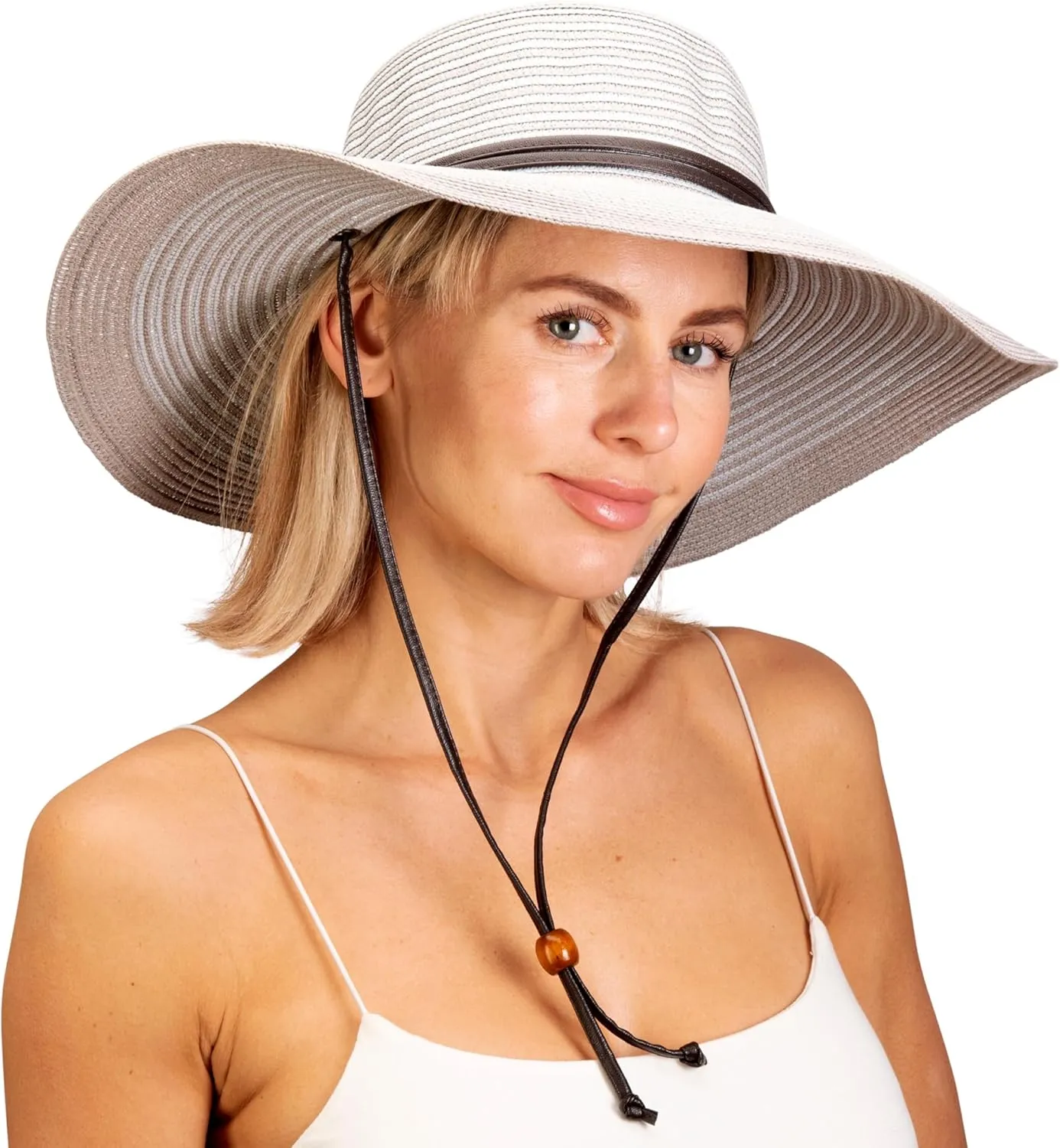 Sloggers Women's Wide Brim Braided Sun Hat with Wind Lanyard - UPF 50  Maximum Sun Protection