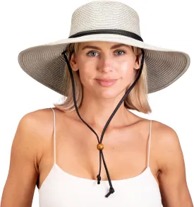 Sloggers Women's Wide Brim Braided Sun Hat with Wind Lanyard - UPF 50  Maximum Sun Protection