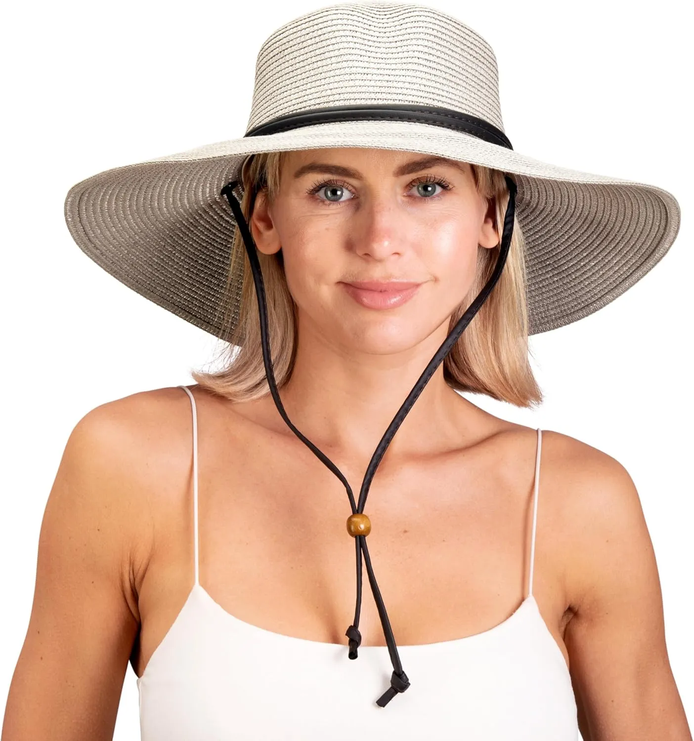 Sloggers Women's Wide Brim Braided Sun Hat with Wind Lanyard - UPF 50  Maximum Sun Protection