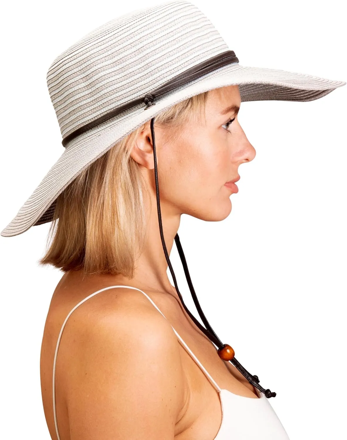 Sloggers Women's Wide Brim Braided Sun Hat with Wind Lanyard - UPF 50  Maximum Sun Protection