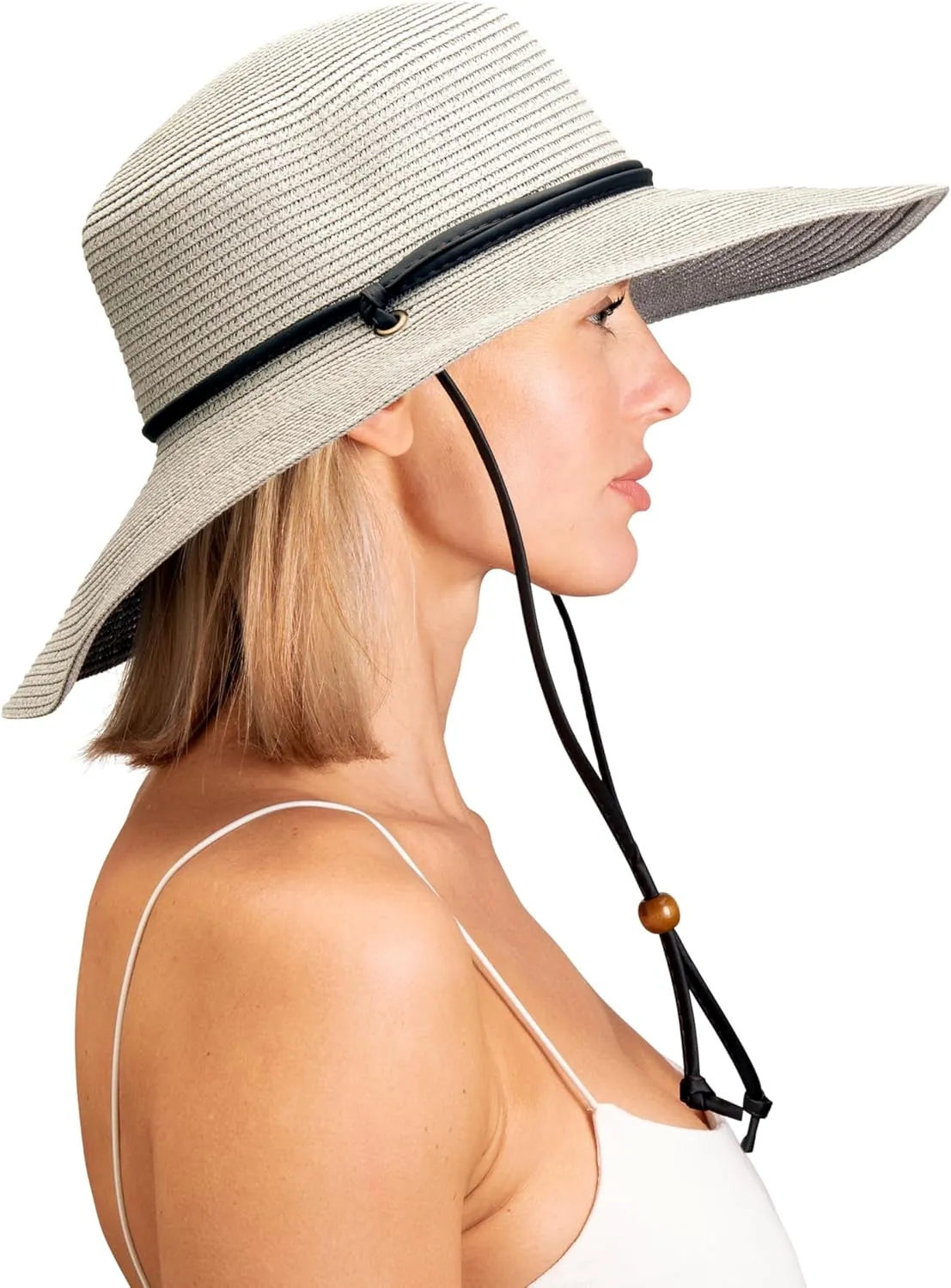 Sloggers Women's Wide Brim Braided Sun Hat with Wind Lanyard - UPF 50  Maximum Sun Protection