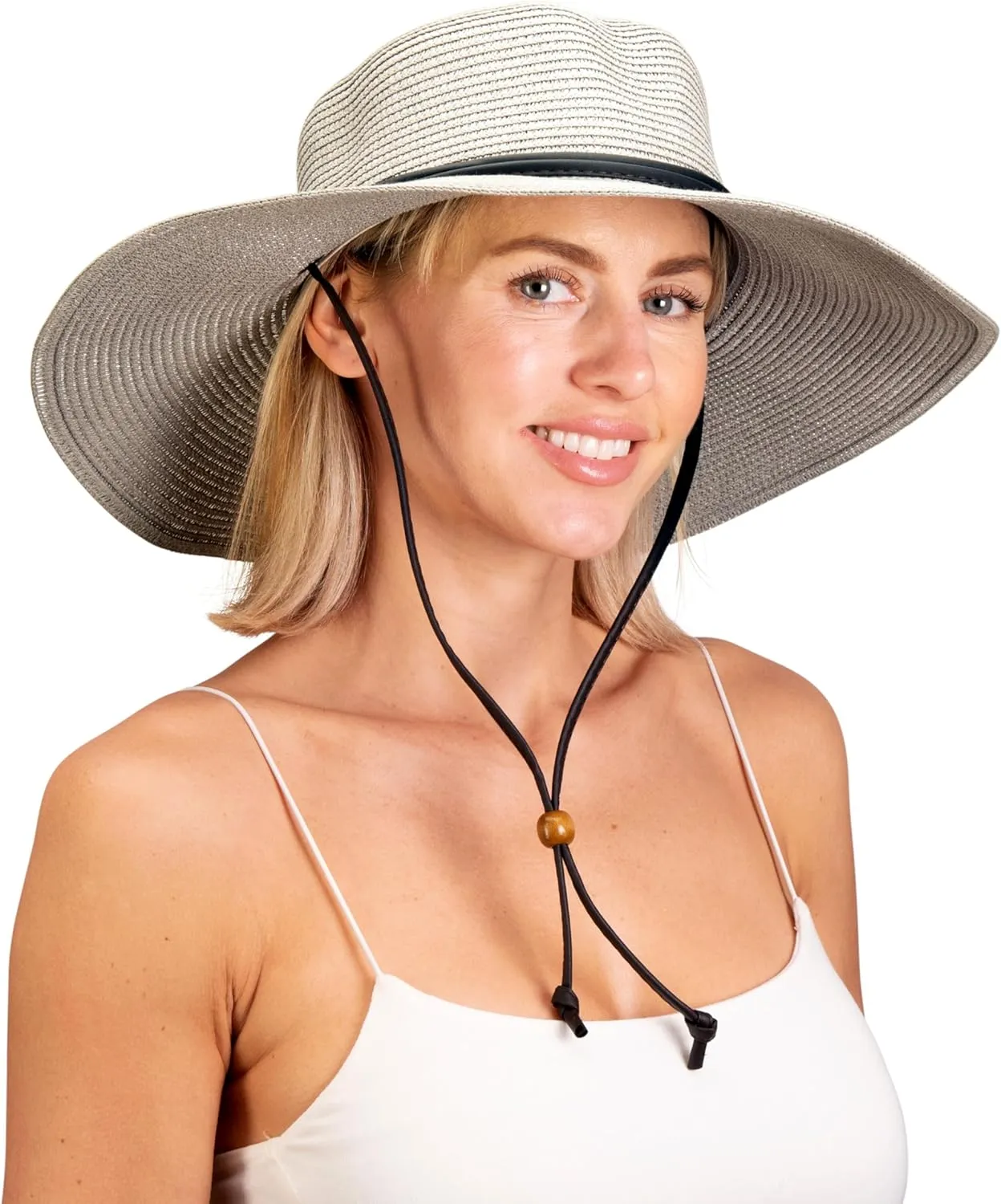 Sloggers Women's Wide Brim Braided Sun Hat with Wind Lanyard - UPF 50  Maximum Sun Protection