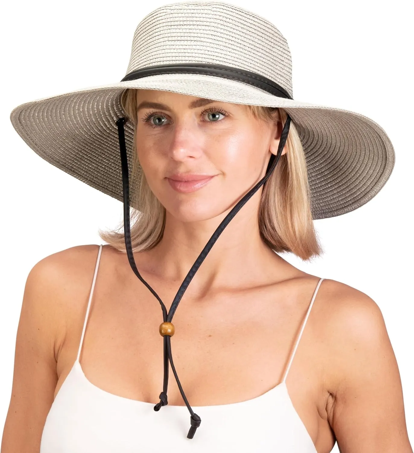 Sloggers Women's Wide Brim Braided Sun Hat with Wind Lanyard - UPF 50  Maximum Sun Protection