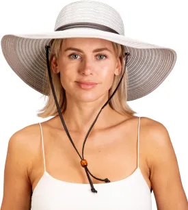 Sloggers Women's Wide Brim Braided Sun Hat with Wind Lanyard - UPF 50  Maximum Sun Protection