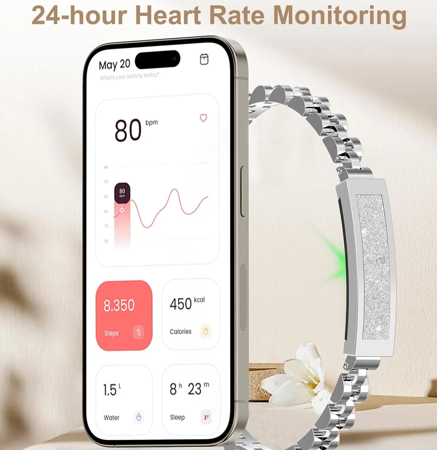 Smart Bracelet Fitness Tracker Heart Rate Monitor Sleep Tracker Step Counter Calories Pedometer Activity Tracker Remote Camera Dress Health Wristband for Women Ladies