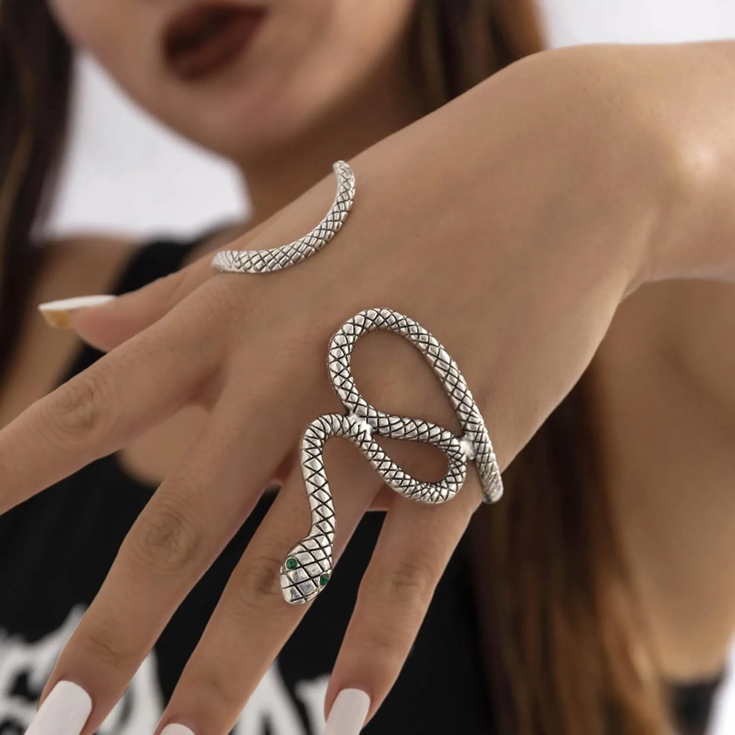 Snake Hand Bracelet Gold Serpent Palm Cuff Bangle Vintage Open Bangle Adjustable Wrap Bracelet Costume Jewelry for Women Girls
