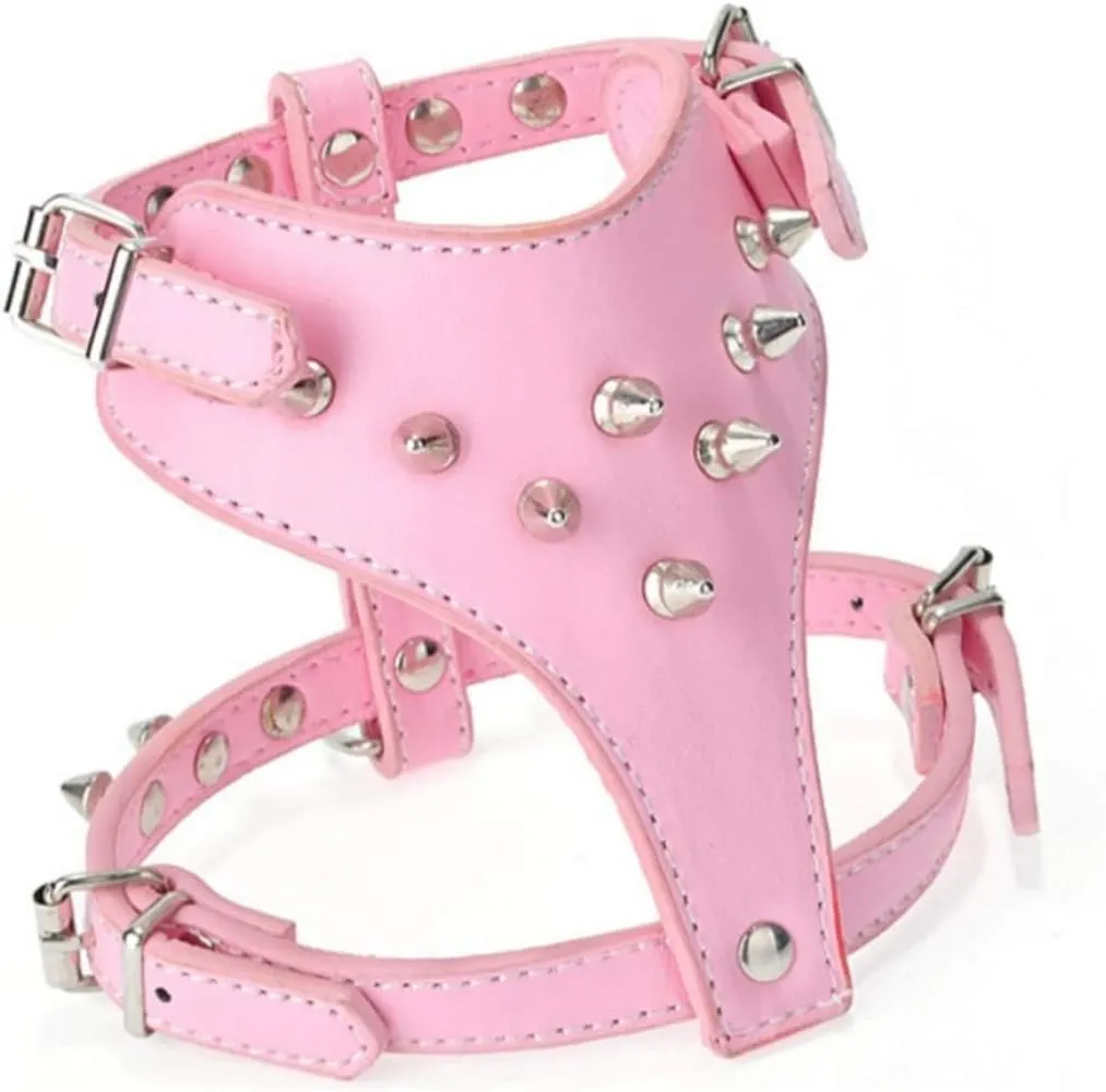 Spikes Studded Dog Harness Spiked Pu Leather Pet Harness Small Dogs Puppy Vest 3 Colors Pink S