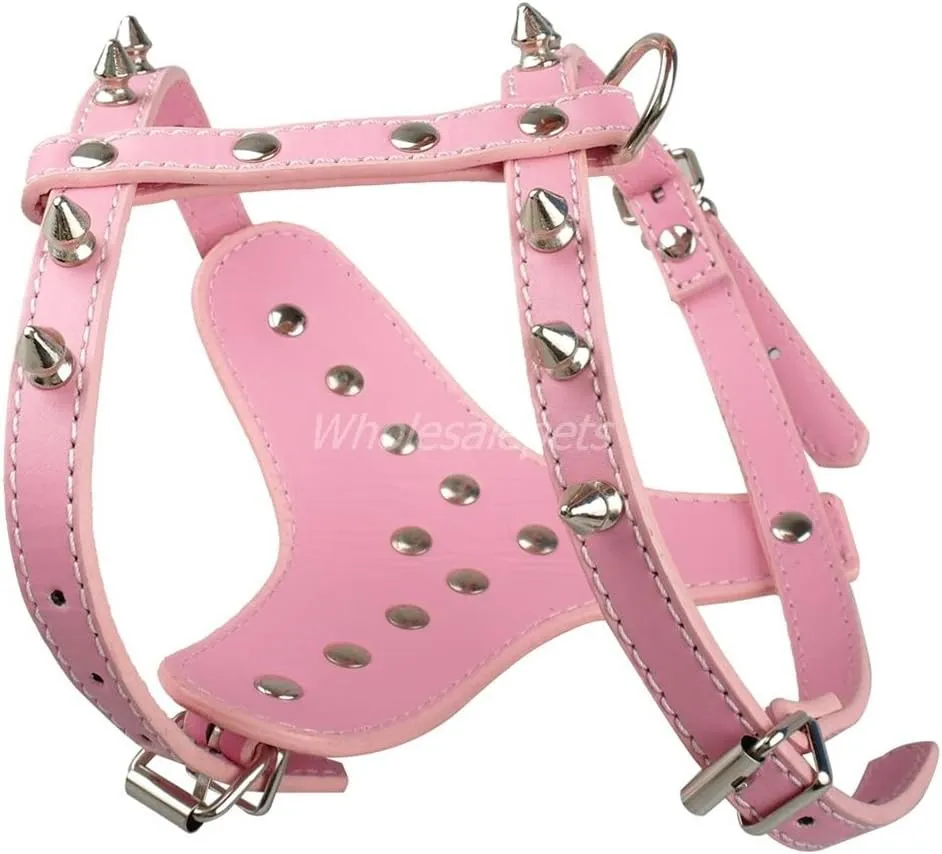 Spikes Studded Dog Harness Spiked Pu Leather Pet Harness Small Dogs Puppy Vest 3 Colors Pink S