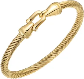 Stainless Steel Twisted Cable Wire Bracelets with Hook Adjustable Cuff Bangle Bracelet Vintage Jewelry Gift for Women