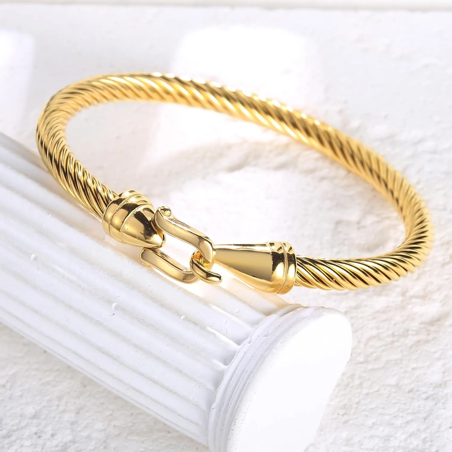 Stainless Steel Twisted Cable Wire Bracelets with Hook Adjustable Cuff Bangle Bracelet Vintage Jewelry Gift for Women