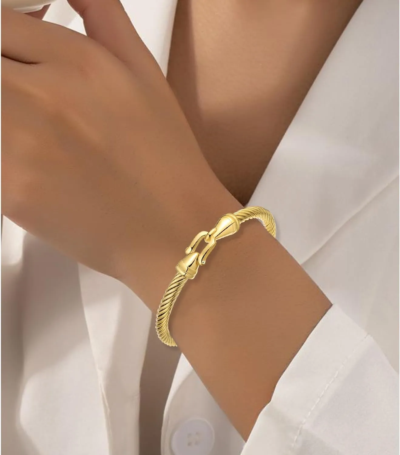 Stainless Steel Twisted Cable Wire Bracelets with Hook Adjustable Cuff Bangle Bracelet Vintage Jewelry Gift for Women