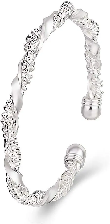 Sterling Silver Bangle Bracelets for Women,Fashion Jewelry Simple Adjustable 925 Silver Cuff Bangles for Women Mom Wife Valentine Mothers Day Gift