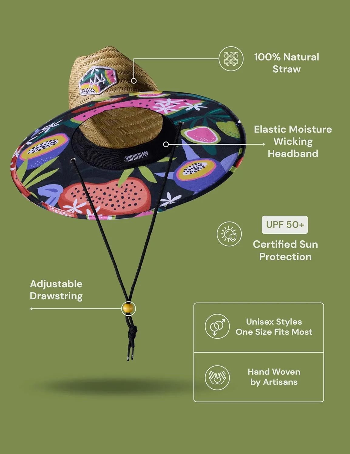 Straw Hat for Men & Women | Lifeguard Hat, Beach Hat & Sun Hat | UPF 50  Wide Brim for Sun Protection | One Size | Hemlock