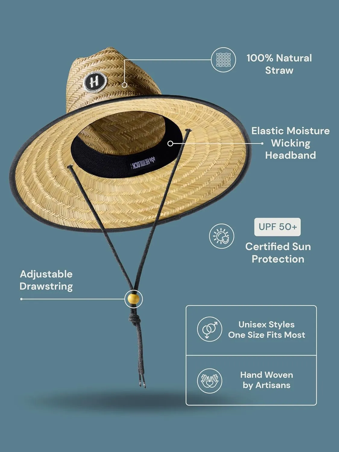 Straw Hat for Men & Women | Lifeguard Hat, Beach Hat & Sun Hat | UPF 50  Wide Brim for Sun Protection | One Size | Hemlock