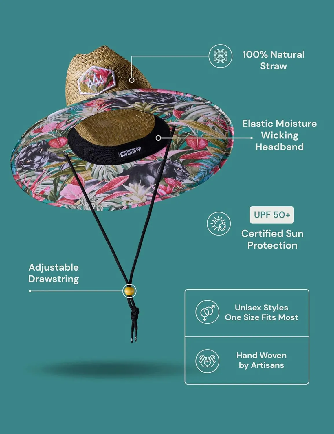 Straw Hat for Men & Women | Lifeguard Hat, Beach Hat & Sun Hat | UPF 50  Wide Brim for Sun Protection | One Size | Hemlock