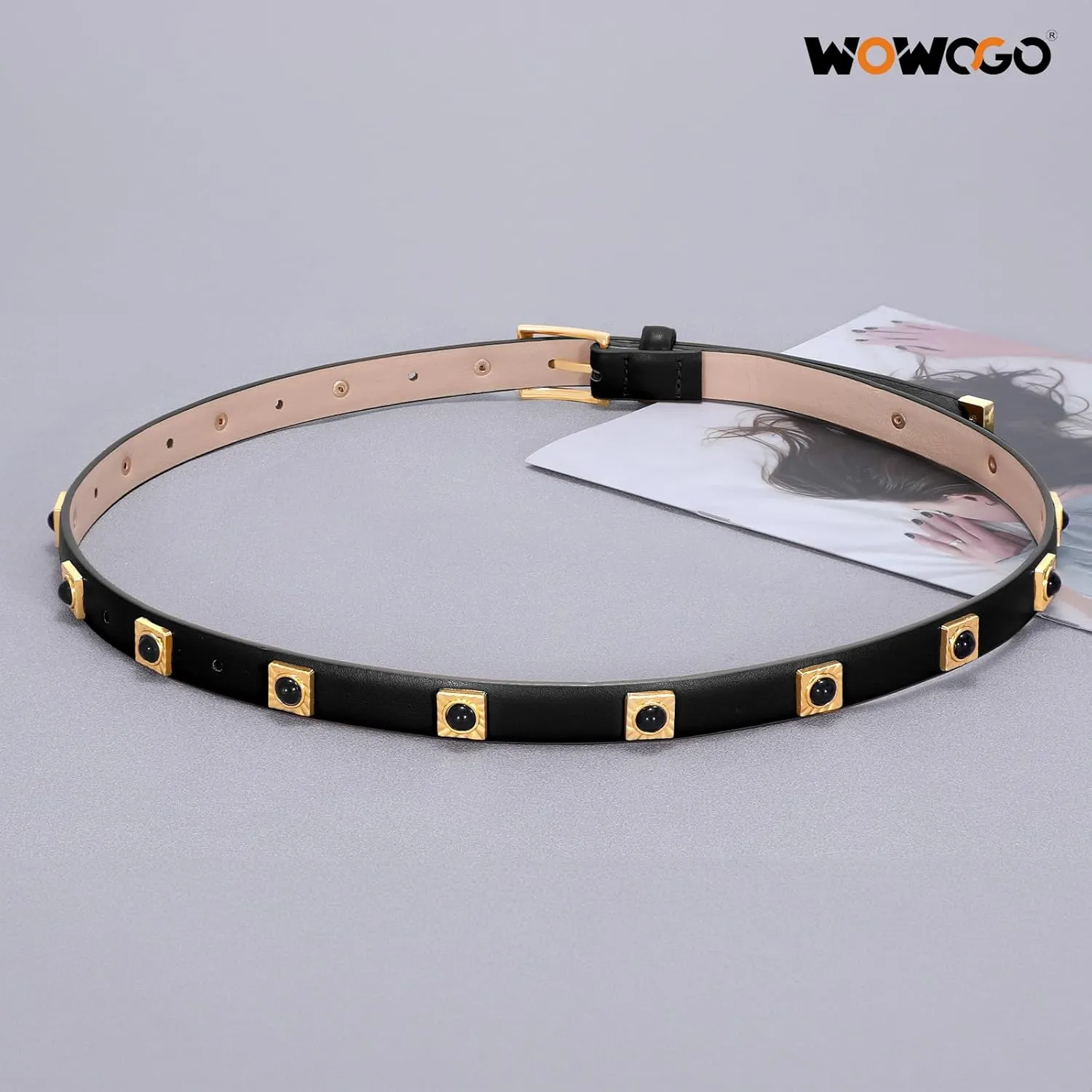 Studded Belt for Women Skinny Leather Belt Fashion Punk Thin Ladies Belt for Jeans Pants Dresses