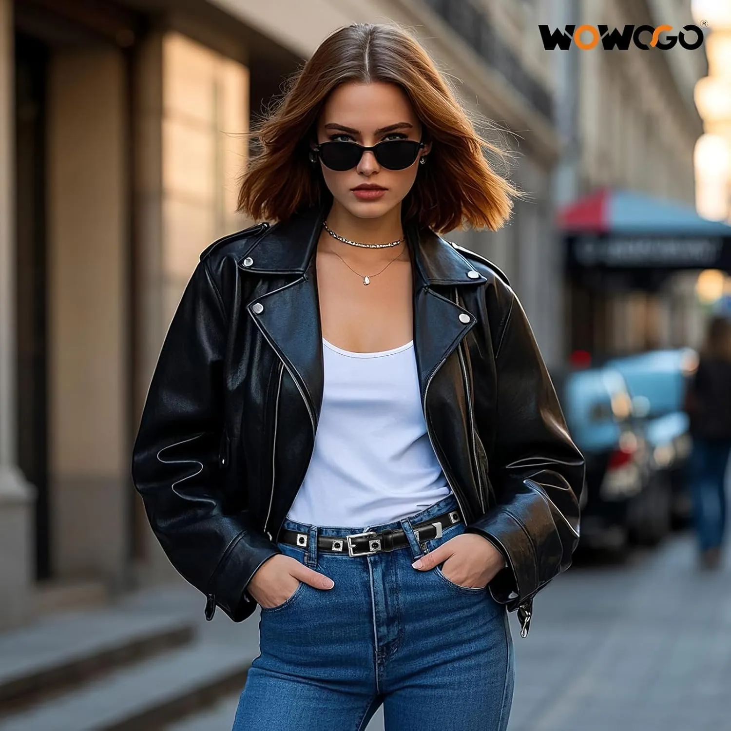Studded Belt for Women Skinny Leather Belt Fashion Punk Thin Ladies Belt for Jeans Pants Dresses