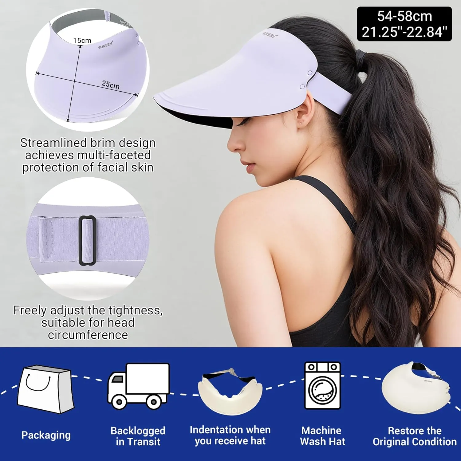 Sukeen Wide Brim Sun Visor Hat for Women Men,UPF50  Seamless Sun Hats Foldable Ponytail Beach Hats for Daily Outdoor Sport