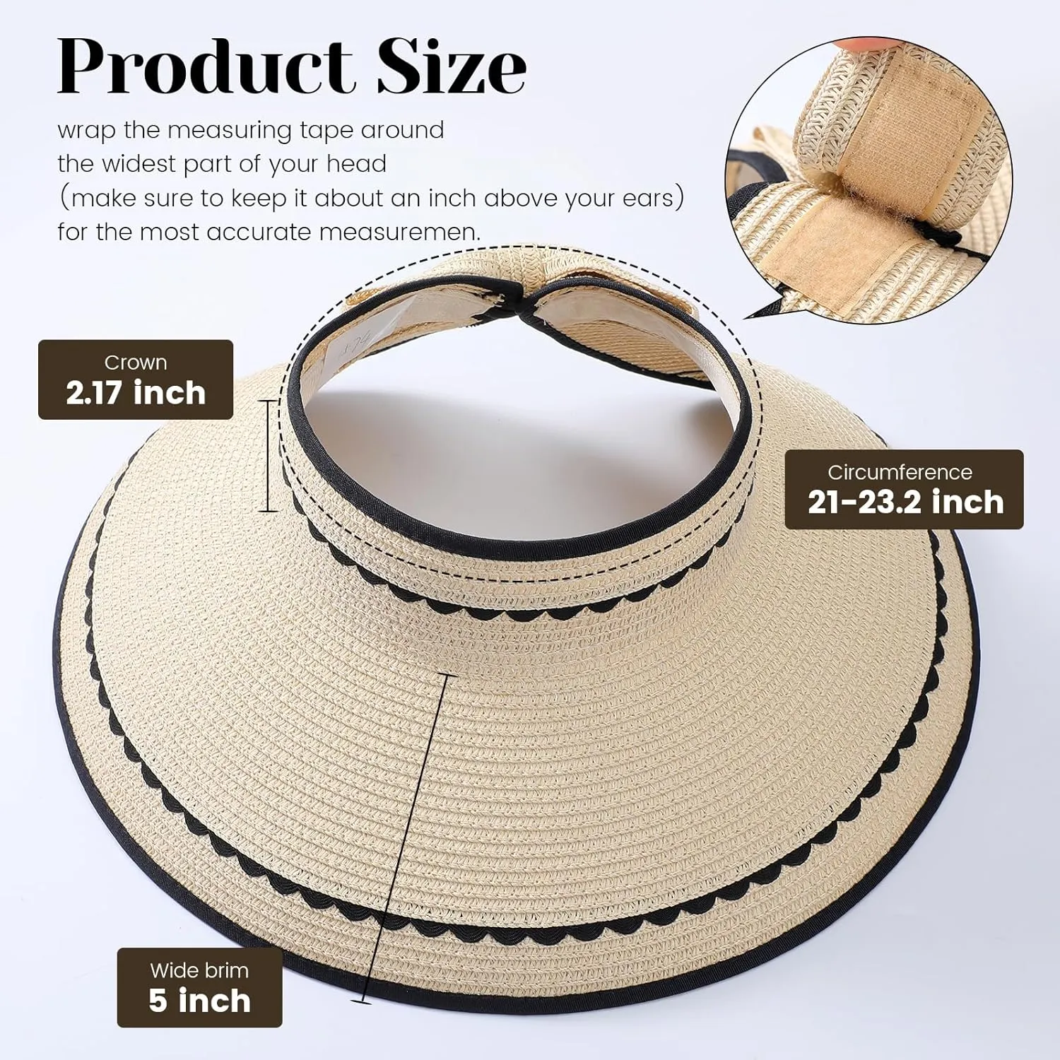 Sun Hats for Women, Beach Hat Sun Hat Women Visor Hats Wide Brim Straw Ponytail Hats for Women Foldable (Curl Packaging)