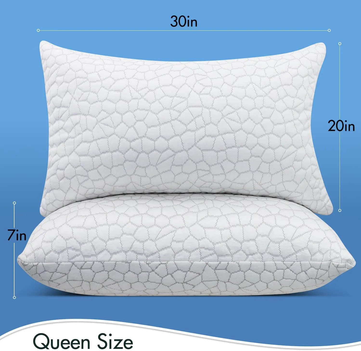 SUPA MODERN Cooling Bed Pillows for Sleeping 2 Pack Shredded Memory Foam Pillows Queen Size Set of 2, Adjustable Cool Pillow for Side Back Stomach Sleepers Luxury firm Gel Pillows for Neck Pain Relief