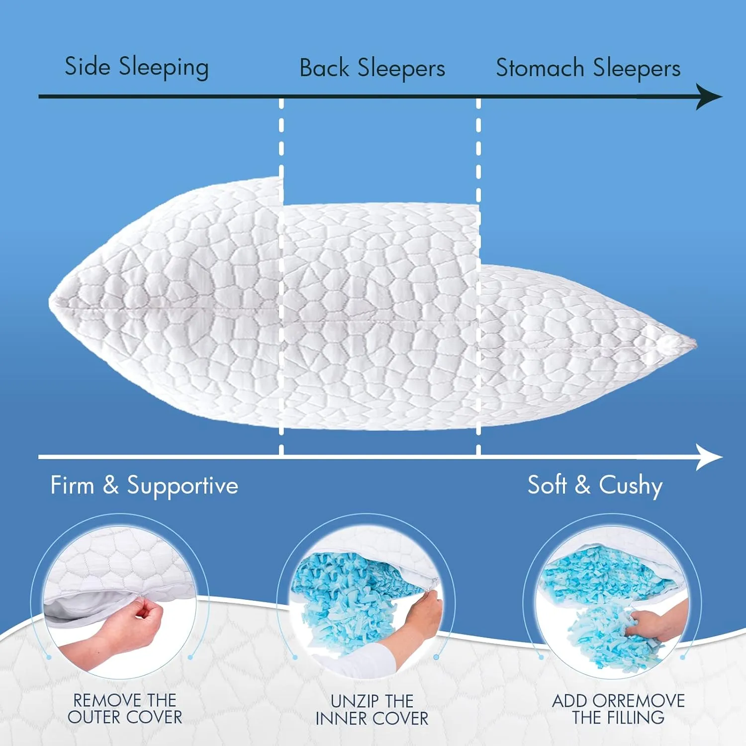 SUPA MODERN Cooling Bed Pillows for Sleeping 2 Pack Shredded Memory Foam Pillows Queen Size Set of 2, Adjustable Cool Pillow for Side Back Stomach Sleepers Luxury firm Gel Pillows for Neck Pain Relief
