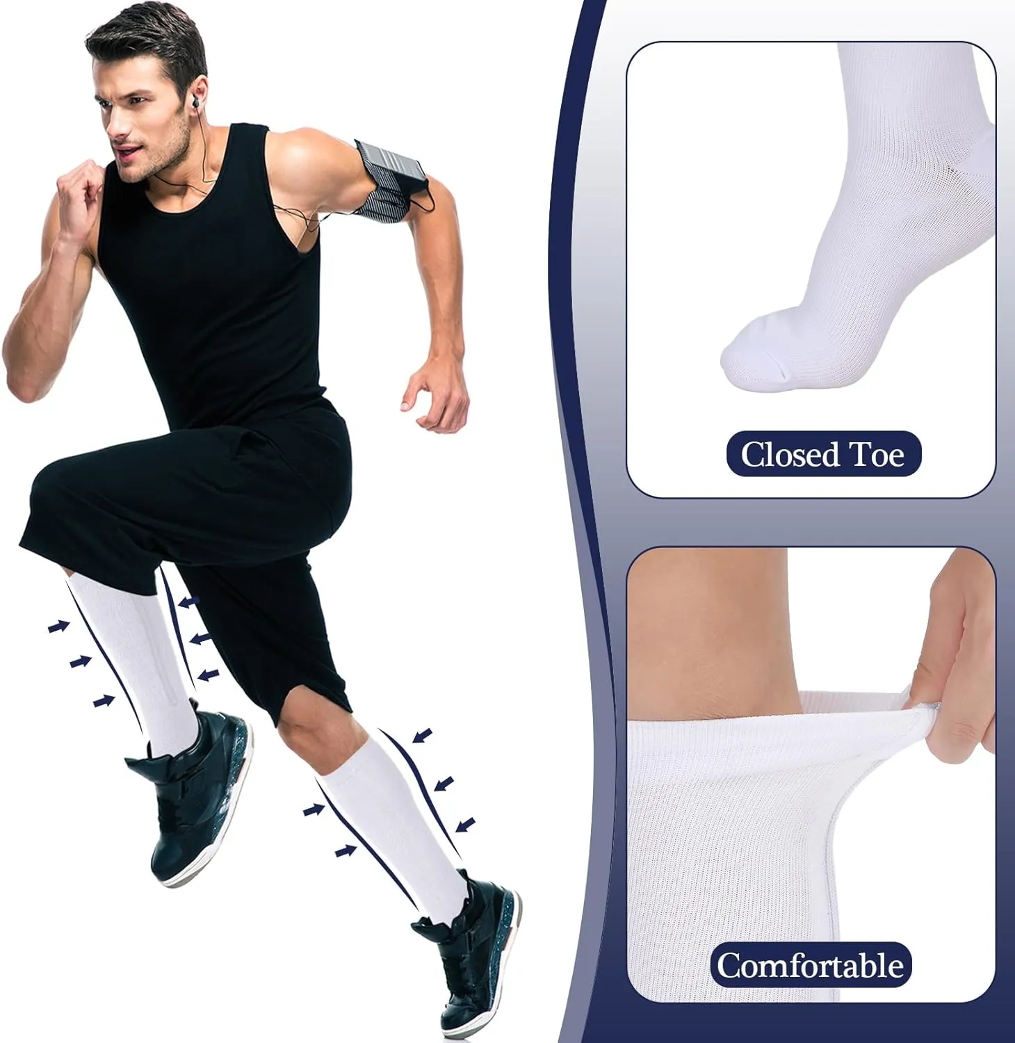 Tarpop 4 Pairs Men Zipper Compression Socks Colorful 20-30mmhg Compression Stockings with Zipper for Men Women Swelling Edema